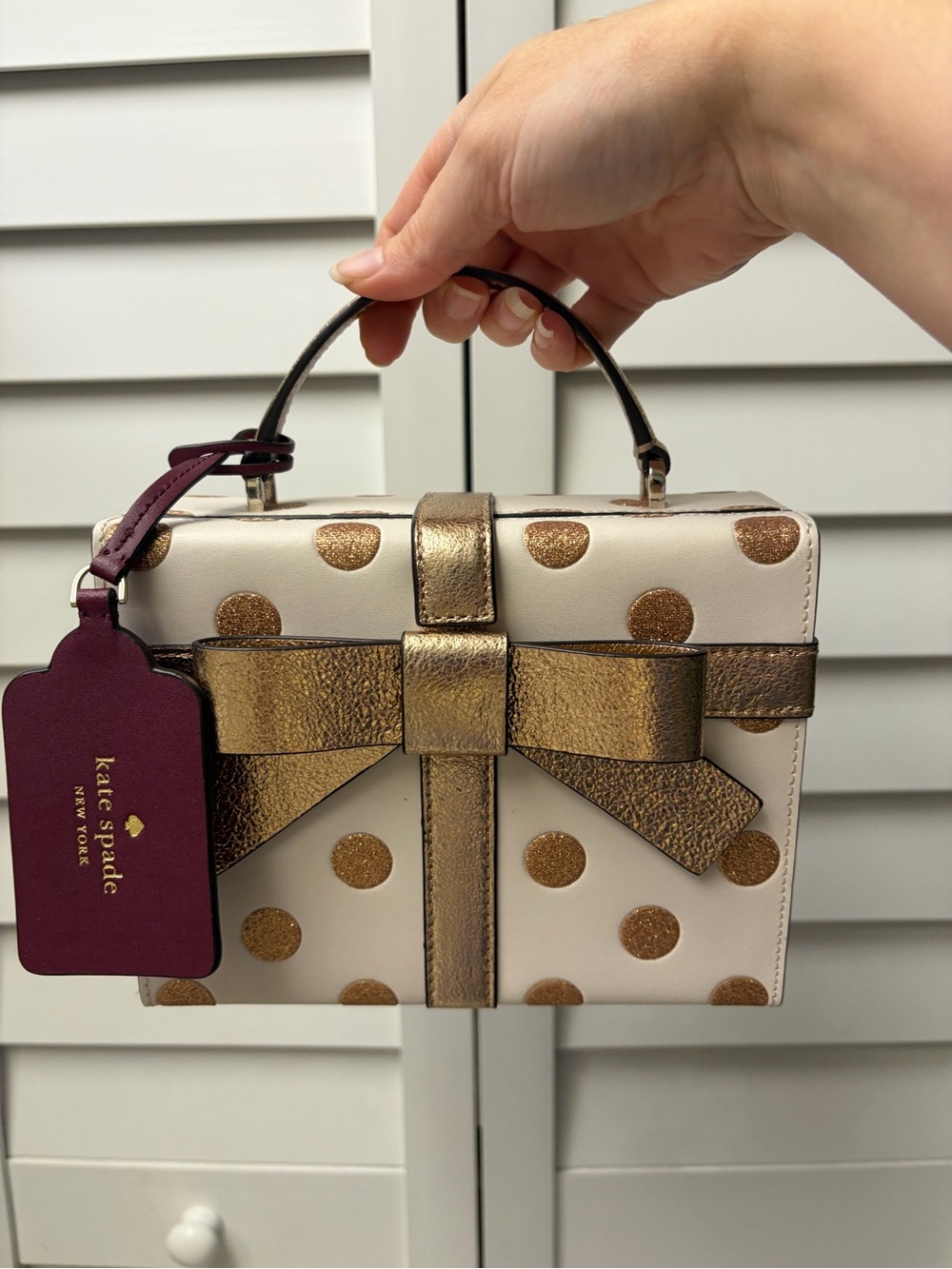 kate spade Cream and Gold Polka Dot Bow Crossbody Top-Handle Bag